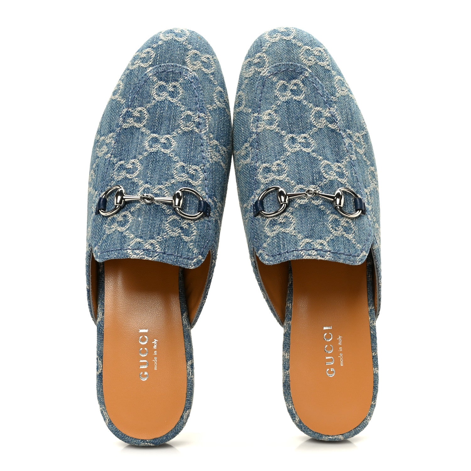 Gucci New Denim GG Malaga Kid Womens Princetown Slippers 37.5 Light Blue Royale 2 of 10