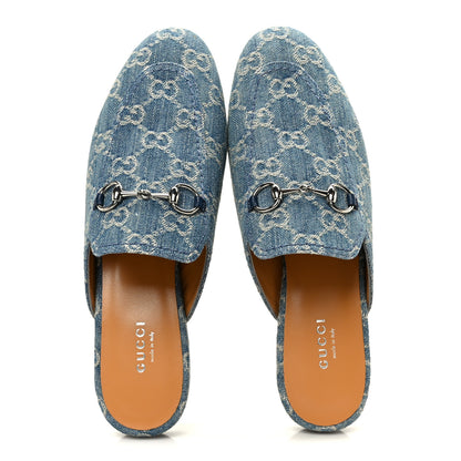 Gucci New Denim GG Malaga Kid Womens Princetown Slippers 37.5 Light Blue Royale 2 of 10