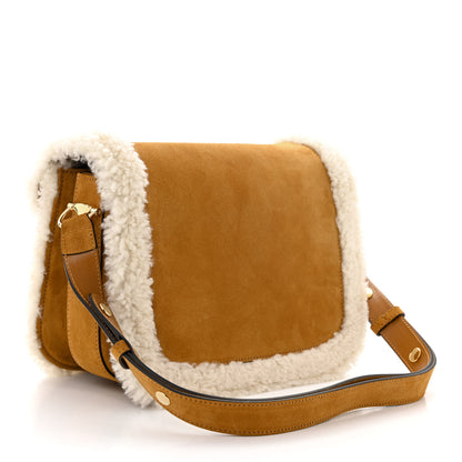 Gucci Suede Shearling Horsebit 1955 Shoulder Bag Honey Beige Milk 3 of 9