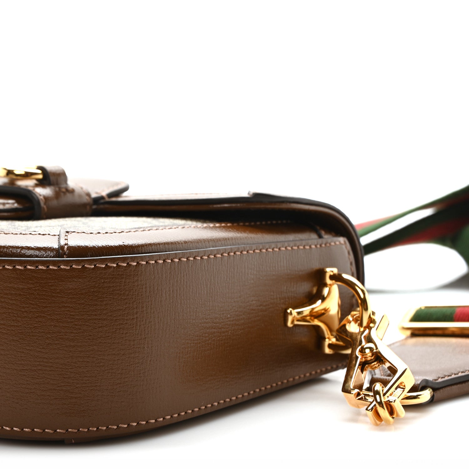 Gucci GG Supreme Monogram Azalea Calfskin Web Mini Horsebit 1955 Shoulder Bag Beige Ebony Brown Sugar 10 of 10