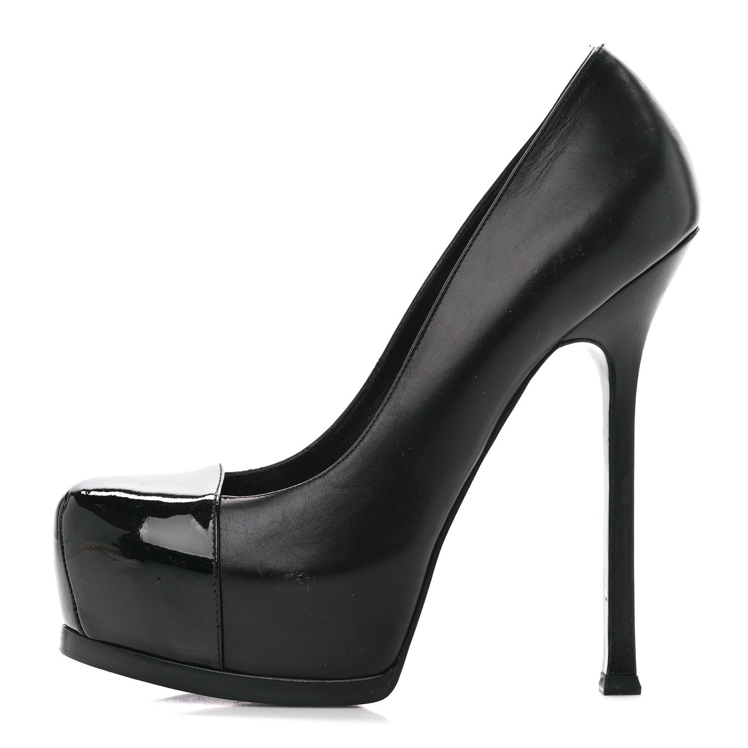 Saint Laurent Calfskin Vitello Vernice Tribtoo 105 Pumps 37 Black 1 of 8
