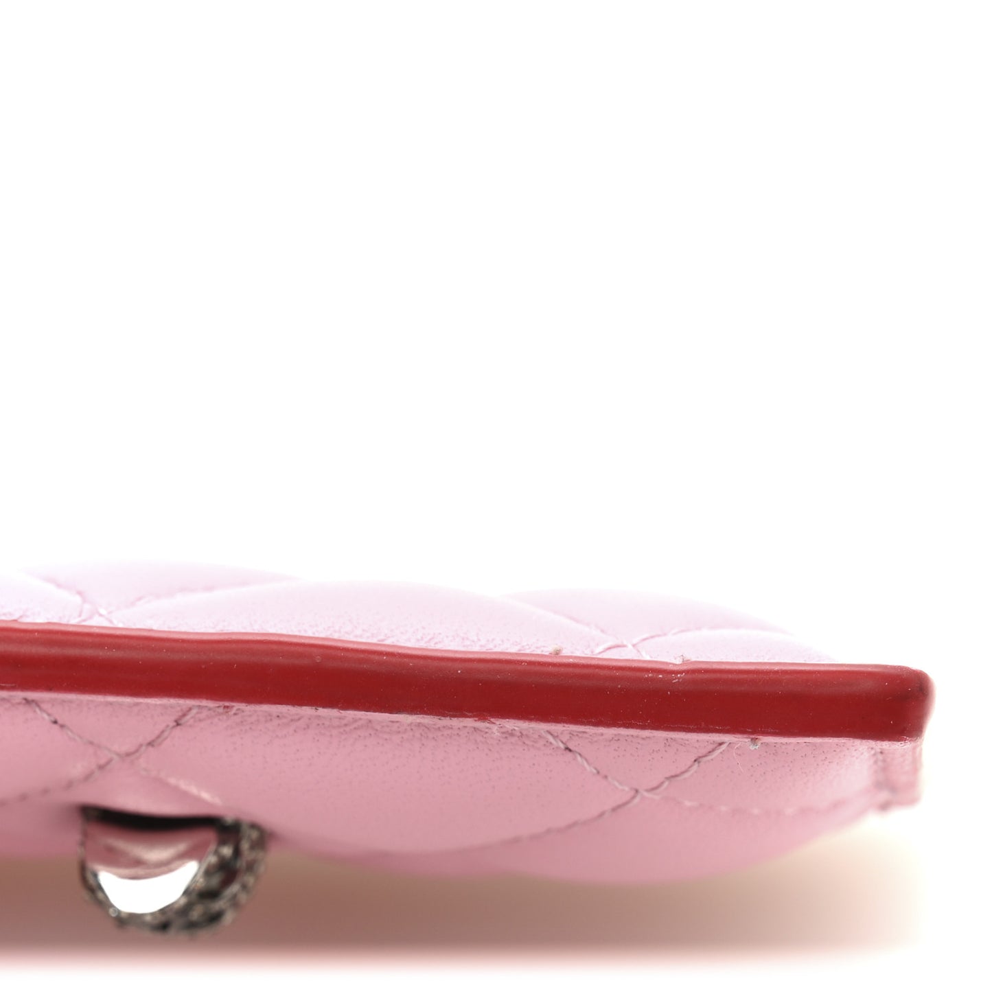 Lambskin Quilted Skull Card Holder Pastel Pink