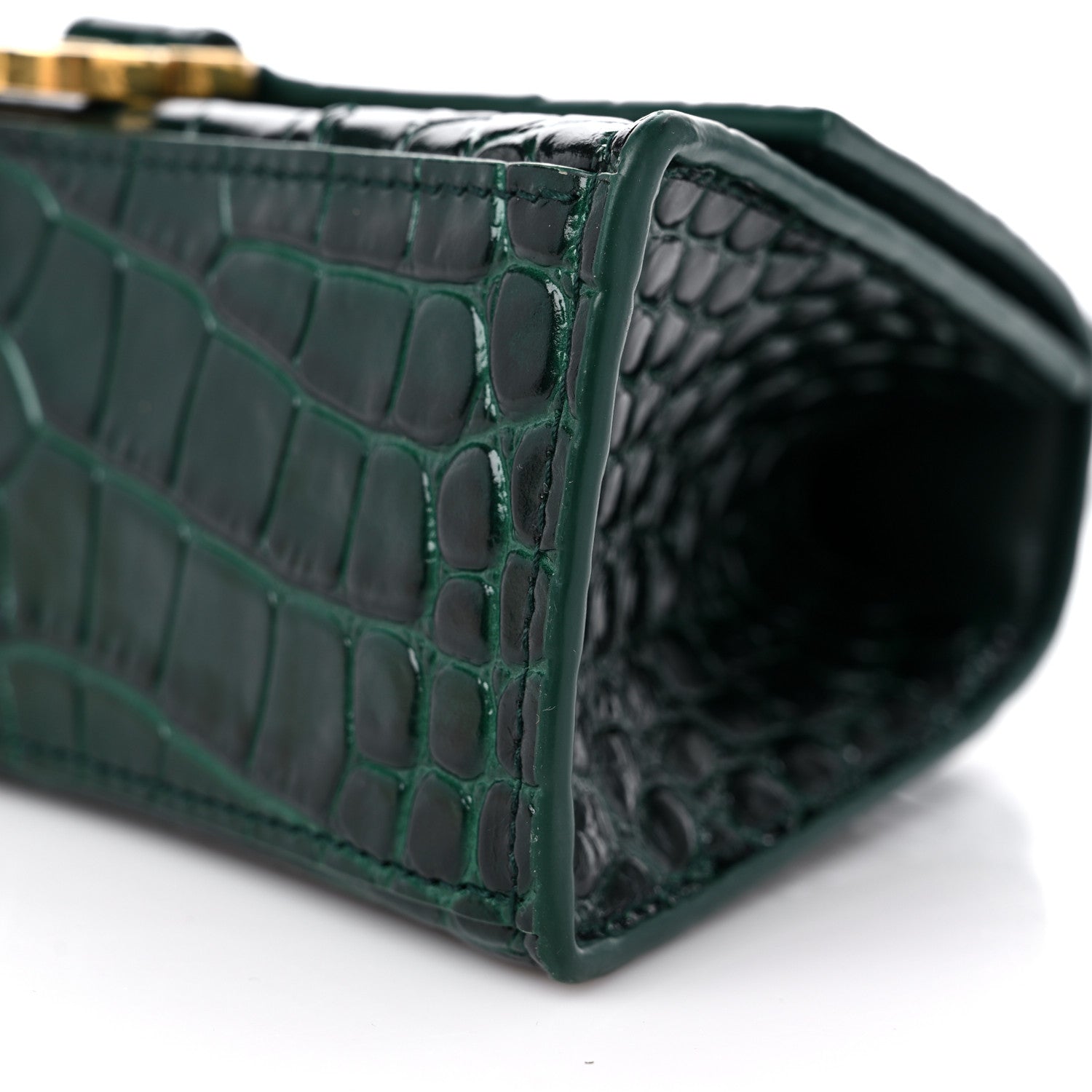 Balenciaga Shiny Calfskin Crocodile Embossed Hourglass Top Handle Bag XS Forest Green 9 of 11