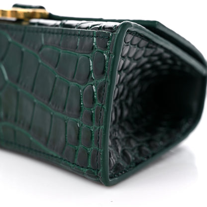 Balenciaga Shiny Calfskin Crocodile Embossed Hourglass Top Handle Bag XS Forest Green 9 of 11
