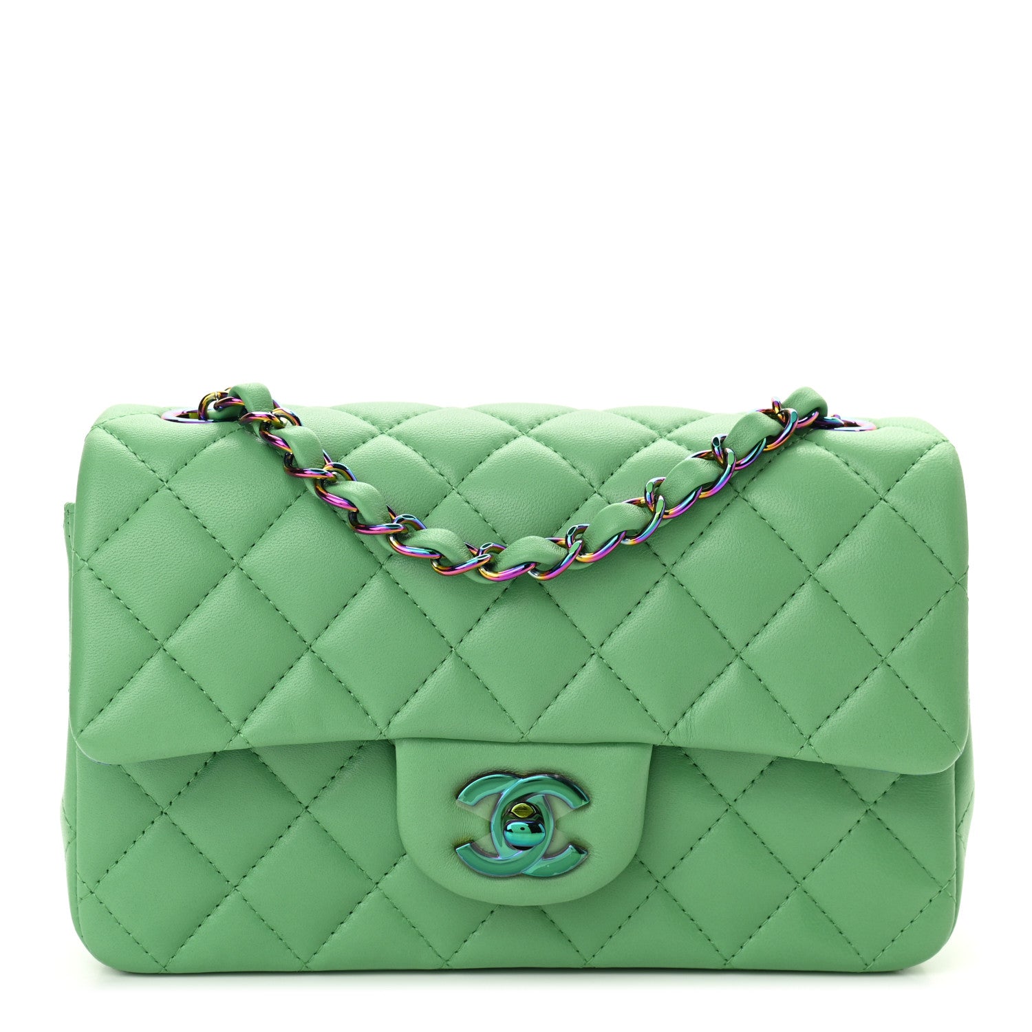 Chanel Lambskin Quilted Mini Rectangular Flap Green Blue 1 of 11