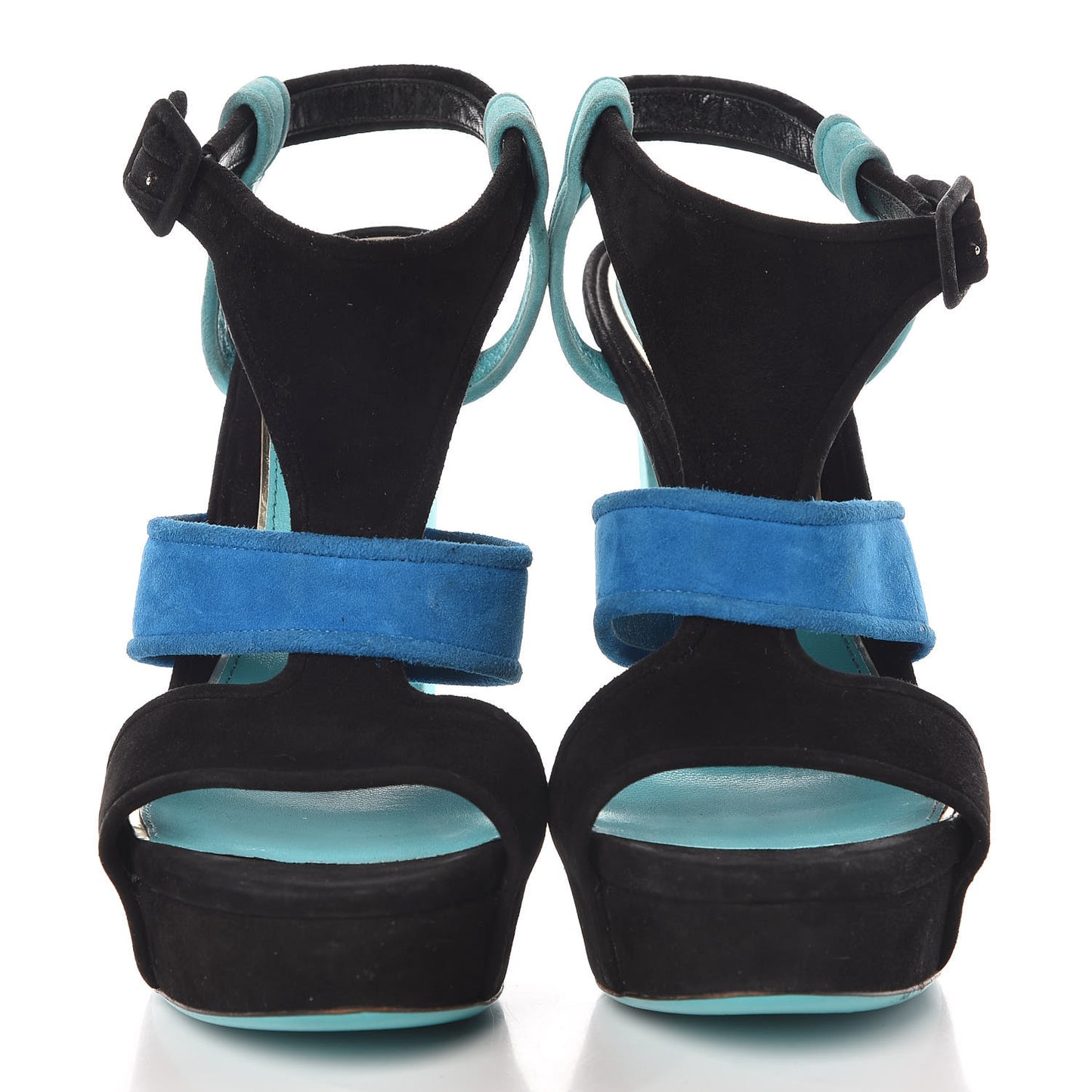 Suede Tri-color Platform Sandals 42 Turquoise
