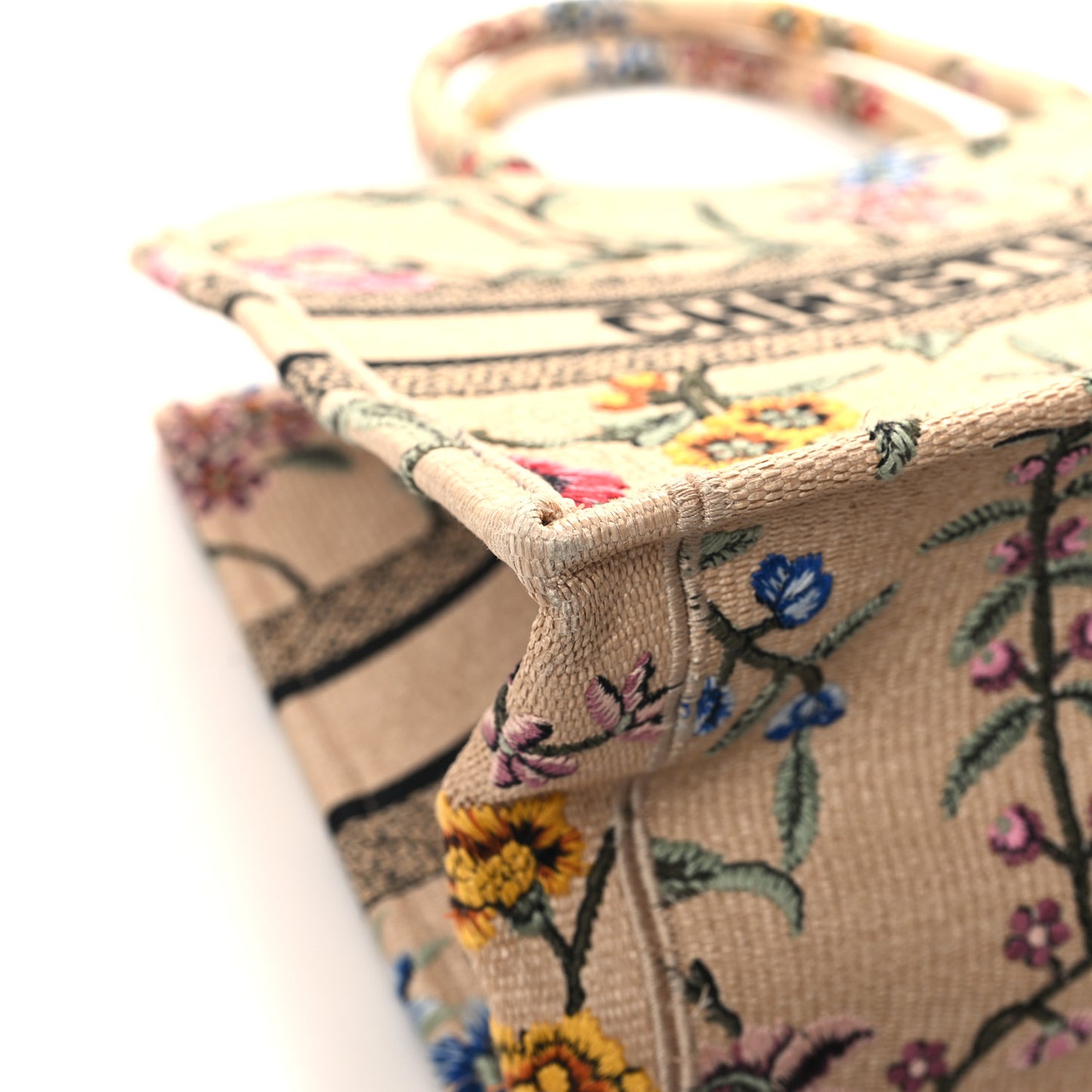 Raffia Embroidered Petites Fleurs Medium Book Tote Natural