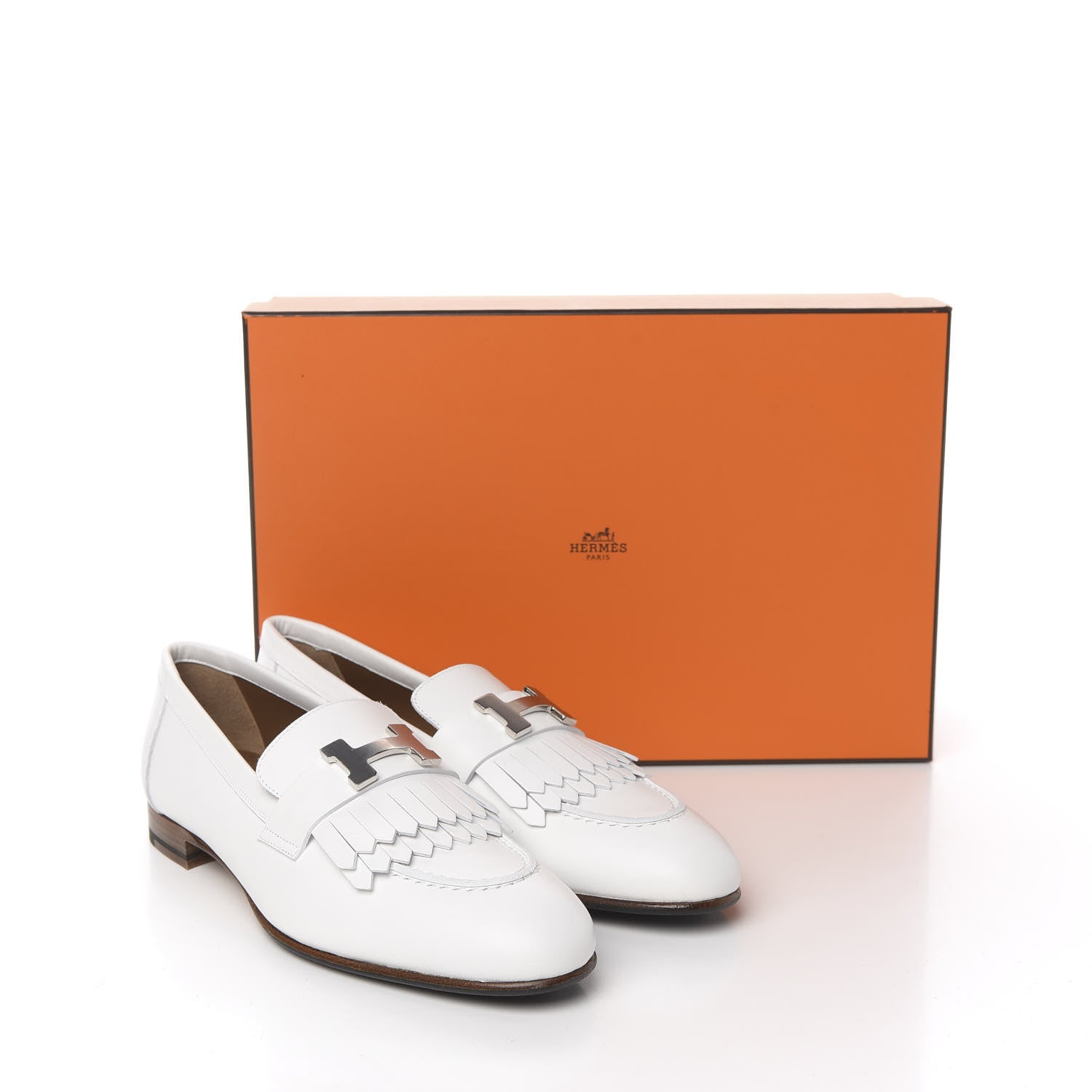 Hermes Calfskin Womens Royal Loafers 36.5 White 9 of 9