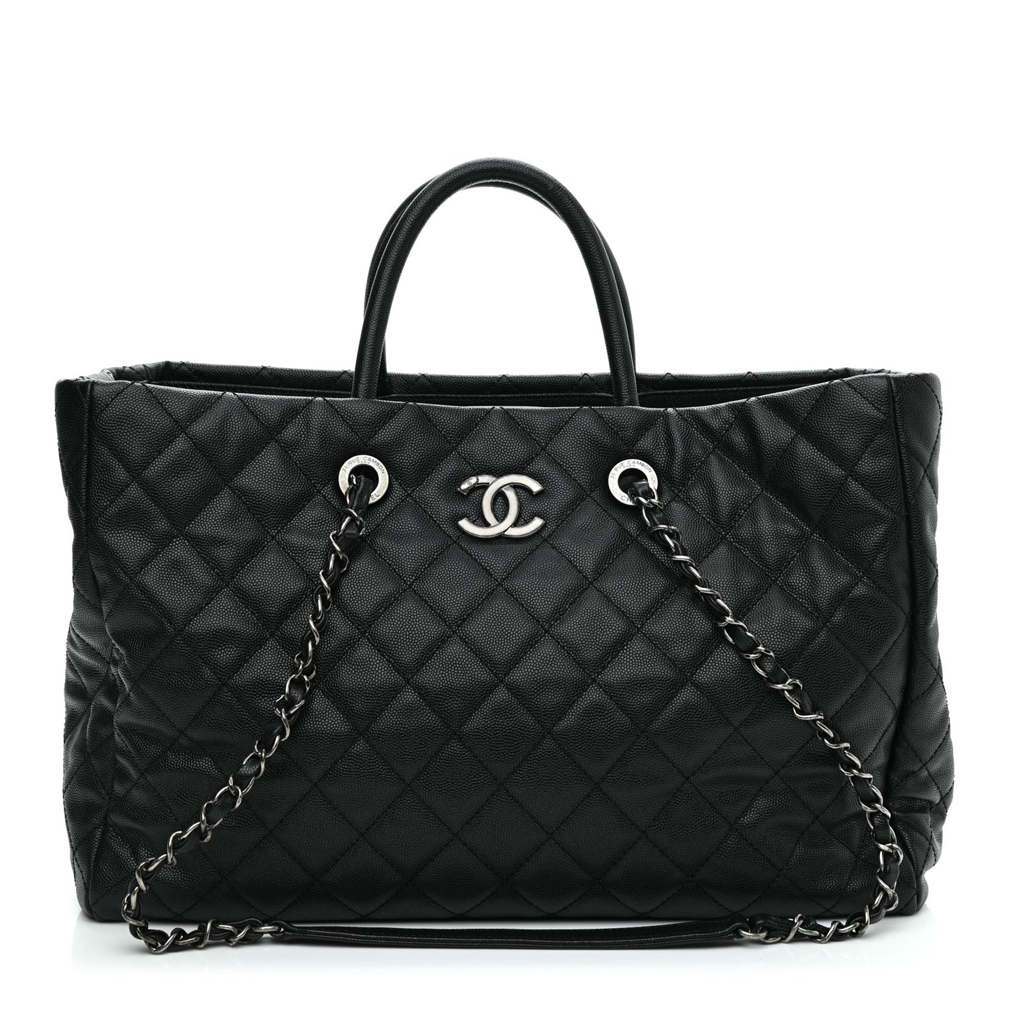 Caviar Quilted Large Coco Handle Shopping Tote Black