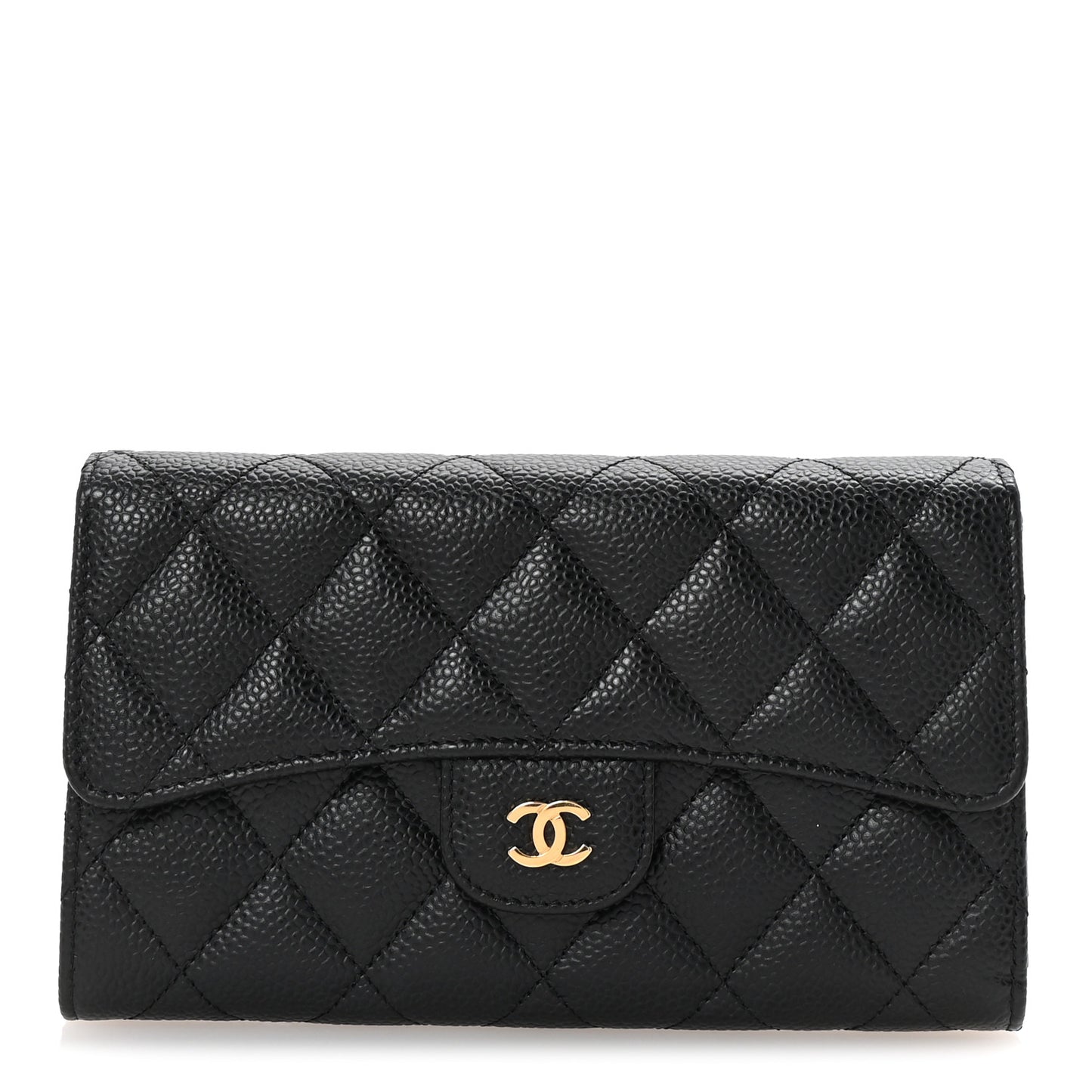 Caviar Quilted Large Flap Wallet Black