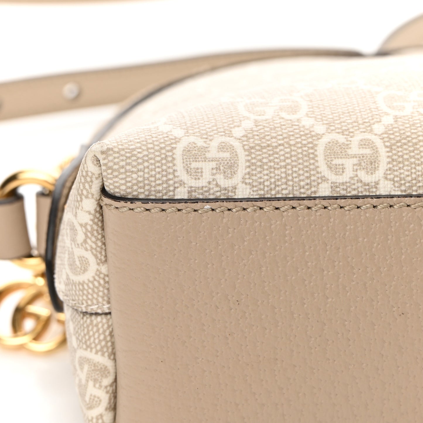 GG Supreme Monogram Textured Dollar Calfskin Web Small Ophidia Dome Shoulder Beige Mystic White Oatmeal