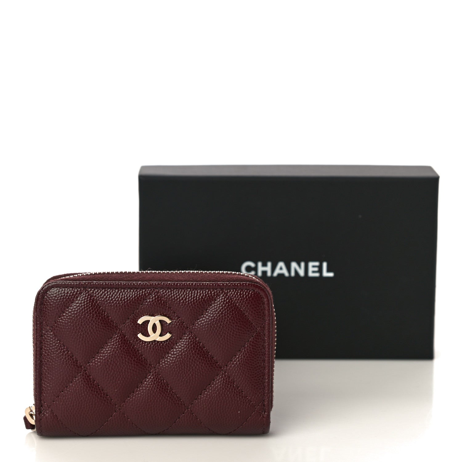 Chanel Caviar Quilted Zip Coin Purse Burgundy 11 of 11