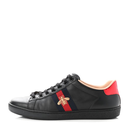 Gucci Calfskin Ayers Web Bee Embroidered Ace Sneakers 38 Black 1 of 8