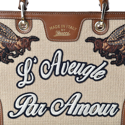 Gucci Calfskin L'Aveugle Par Amour Embroidered Medium Bamboo Shopper Tote Brown 8 of 11