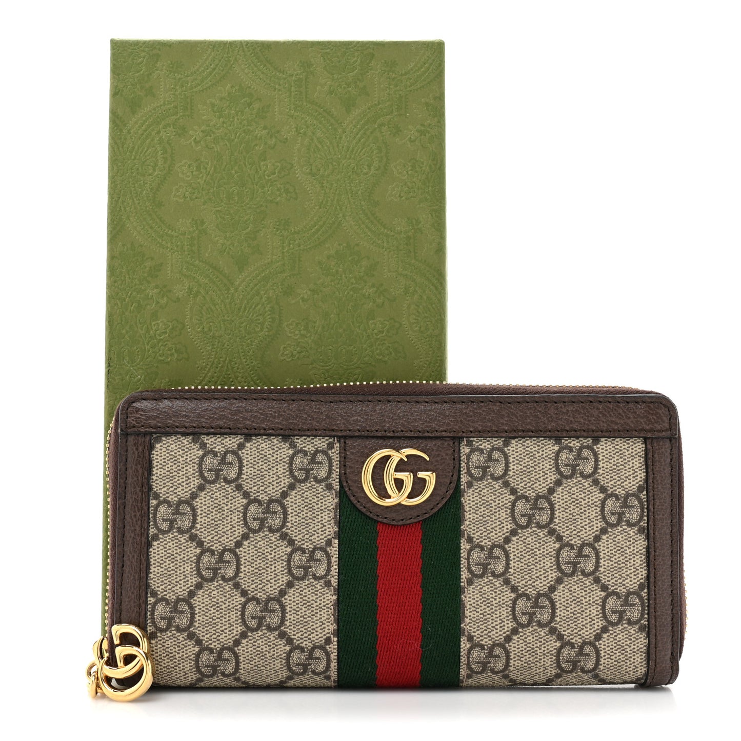 GG Supreme Monogram Web Ophidia Zip Around Wallet Brown