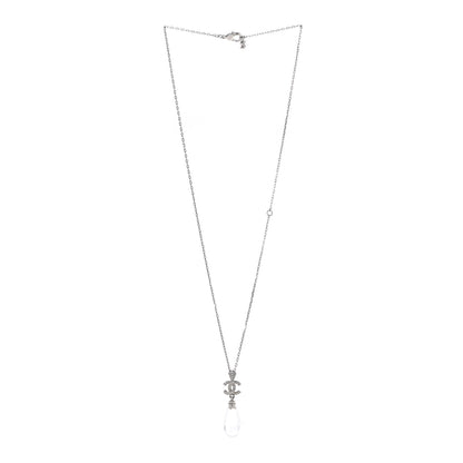 Chanel CC Crystal Teardrop Necklace Silver 3 of 6