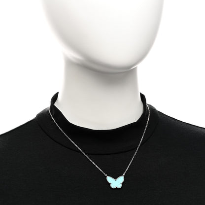 Van Cleef & Arpels 18K White Gold Turquoise Lucky Alhambra Butterfly Pendant Necklace 2 of 4