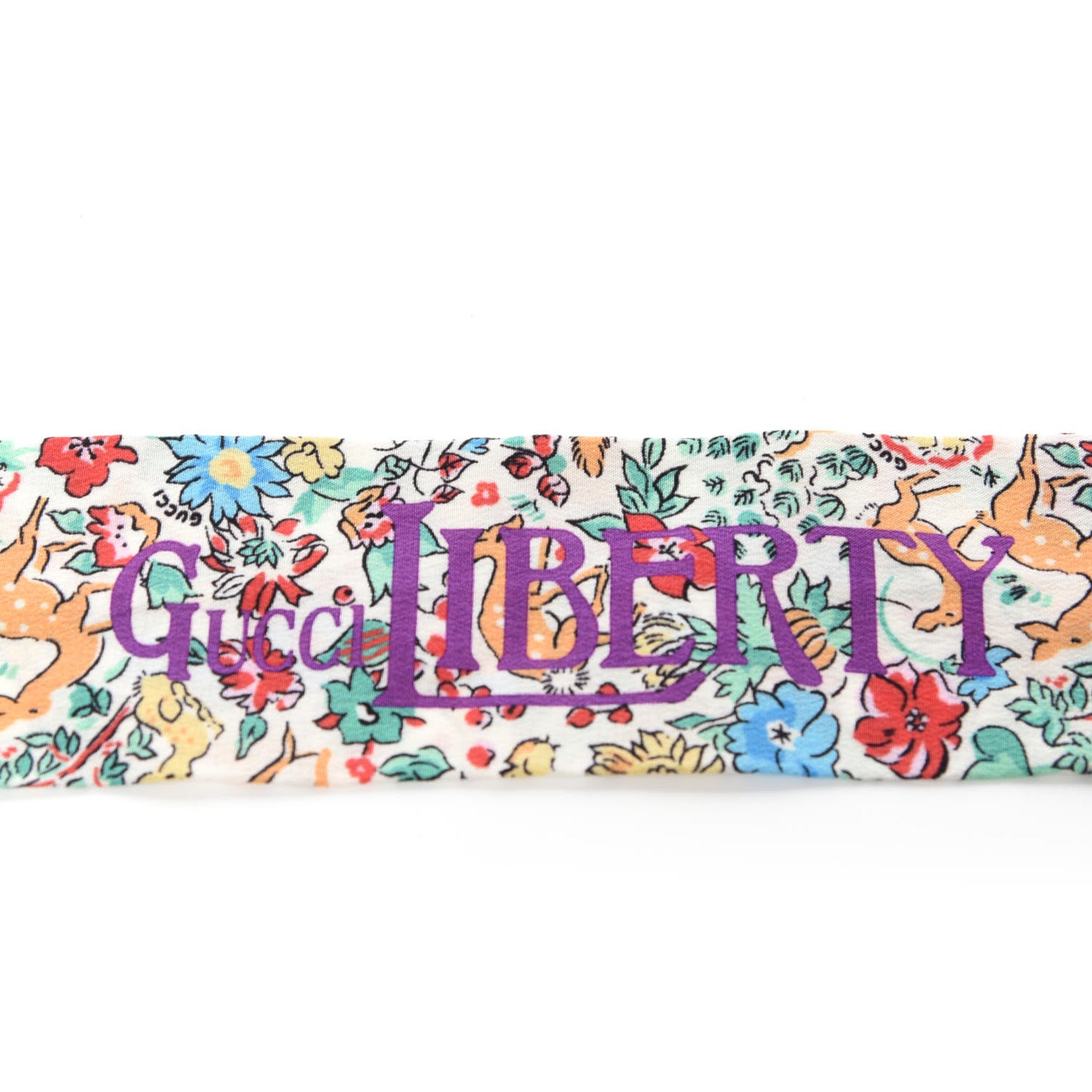 X LIBERTY OF LONDON Silk Floral Fawn Print Neck Bow Scarf Multicolor Purple Ivory