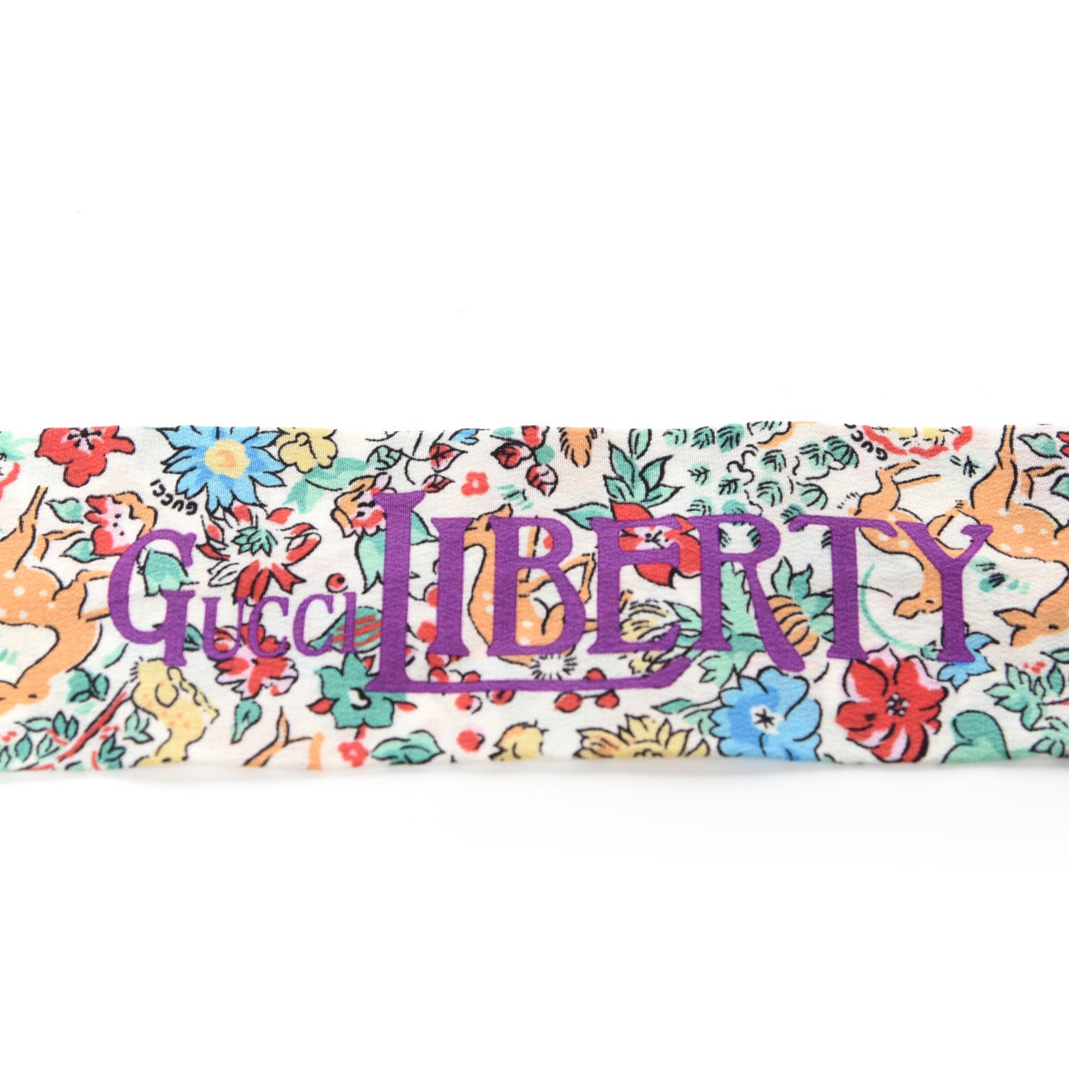Gucci X LIBERTY OF LONDON Silk Floral Fawn Print Neck Bow Scarf Multicolor Purple Ivory 2 of 3