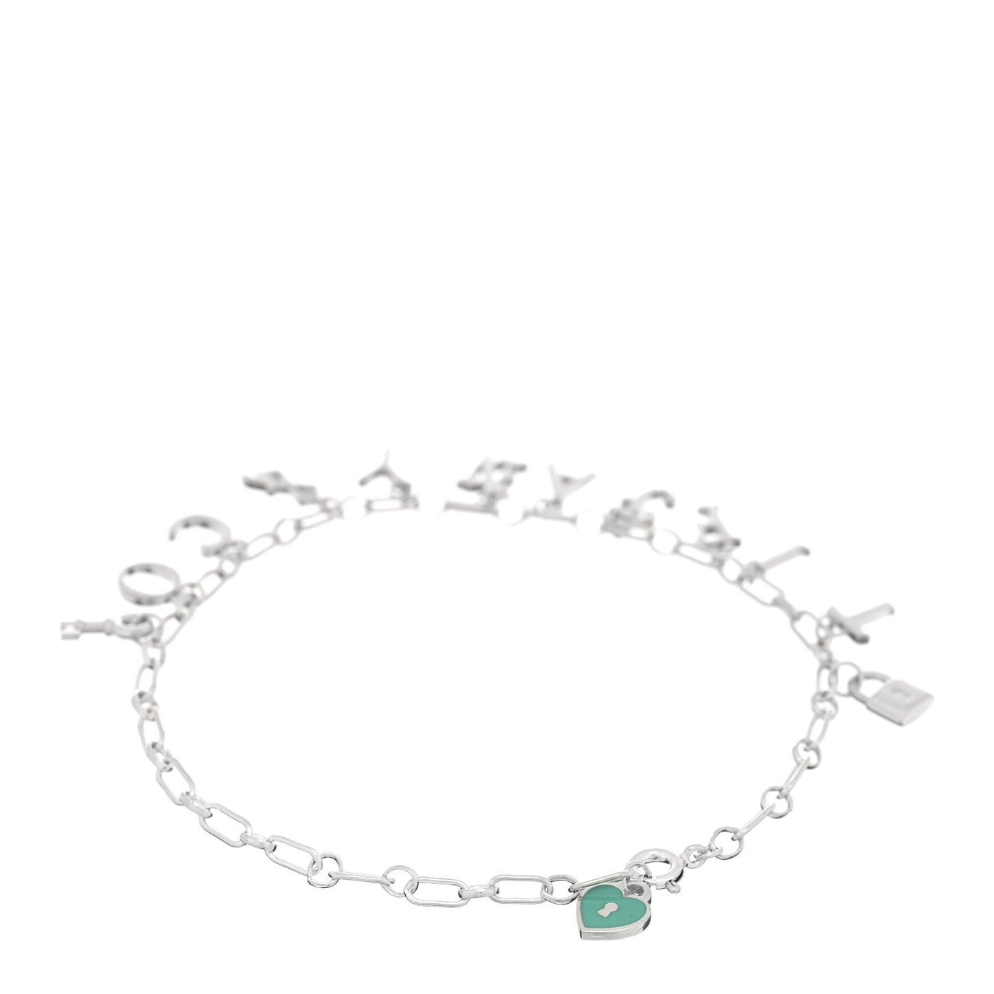 Sterling Silver Enamel Love Notes Logo Charm Bracelet Blue