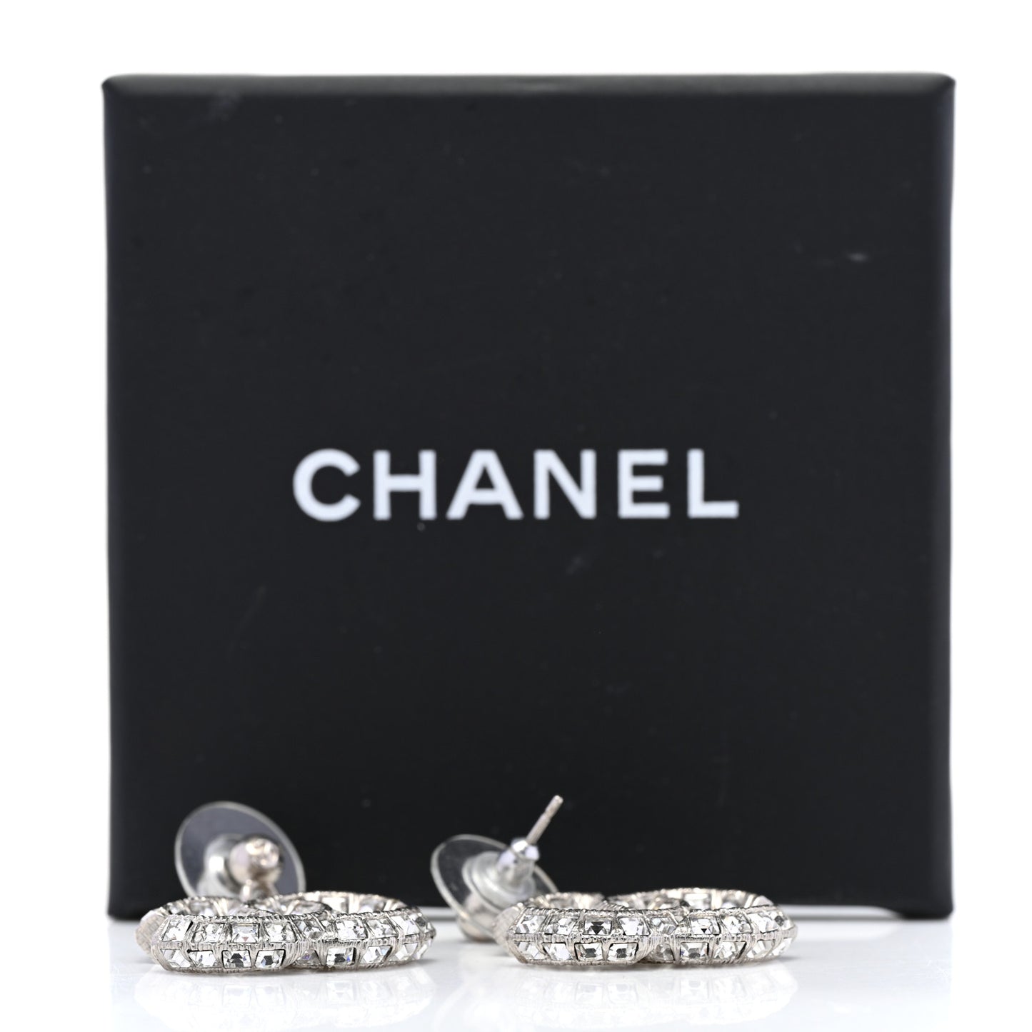 Baguette Crystal CC Drop Earrings Silver