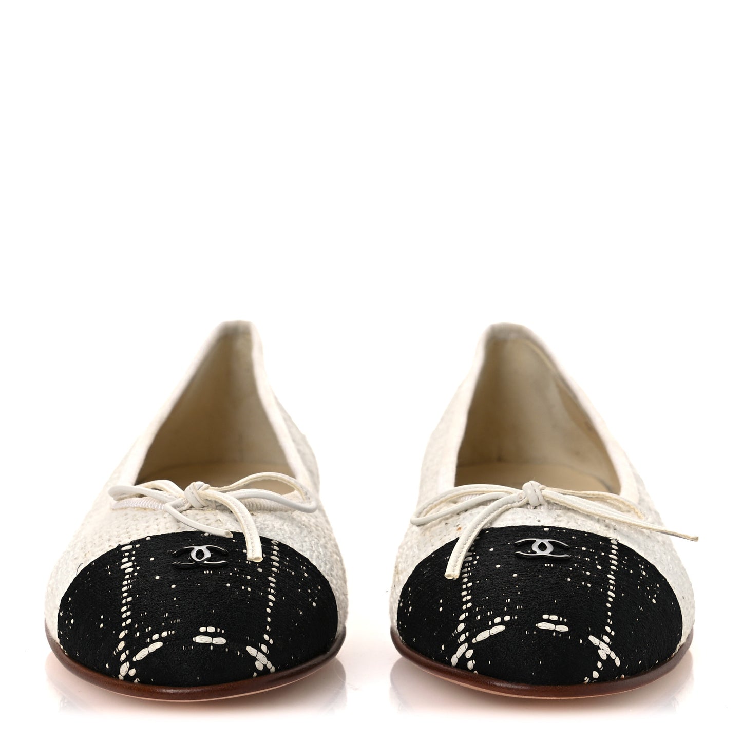 Tweed Cap Toe Ballet Flats 37 White Black