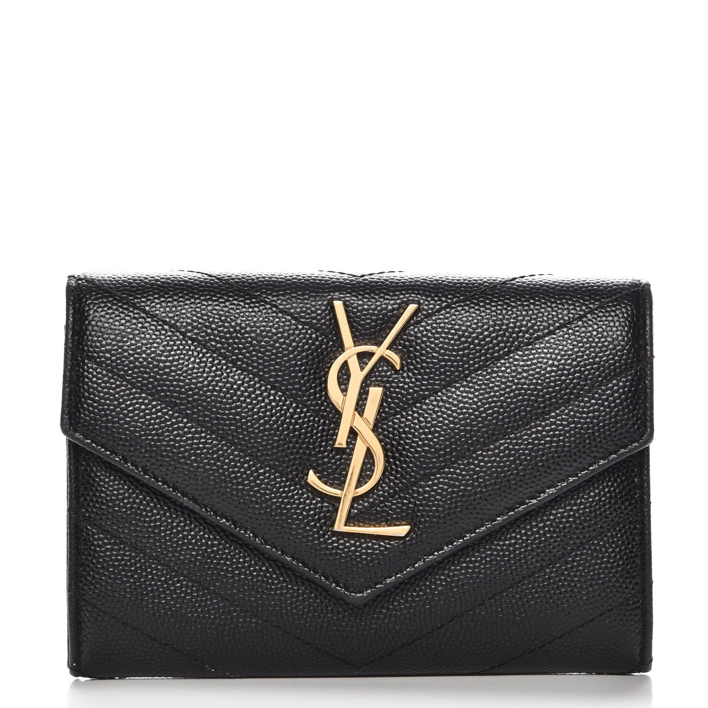 Grain De Poudre Matelasse Chevron Small Monogram Envelope Wallet Black