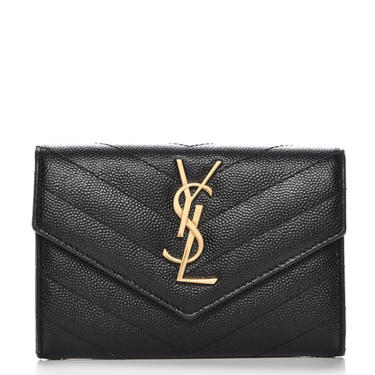 Saint Laurent Grain De Poudre Matelasse Chevron Small Monogram Envelope Wallet Black 1 of 3