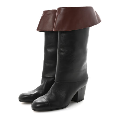 Chanel Calfskin CC Fold Over Boots 38 Black Brown 4 of 9