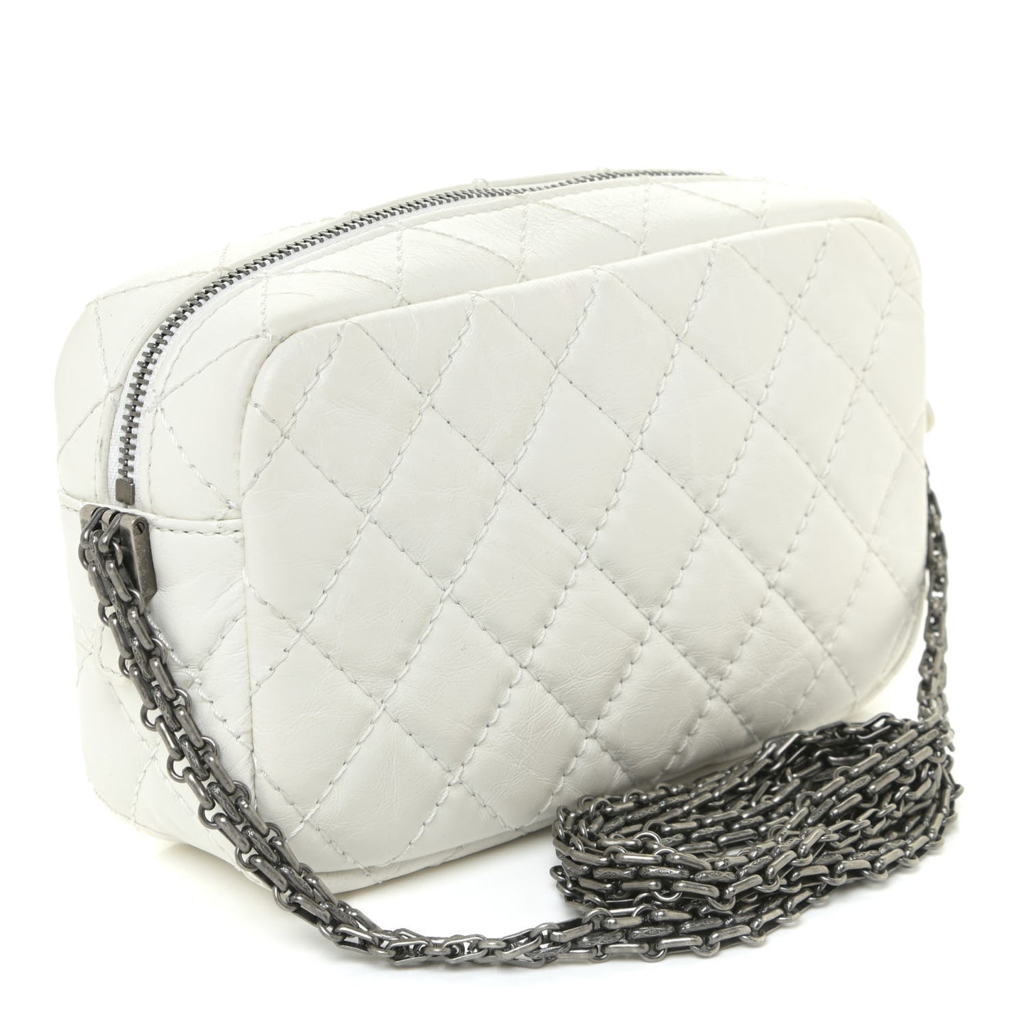 Aged Calfskin Quilted Mini Reissue Camera Case White