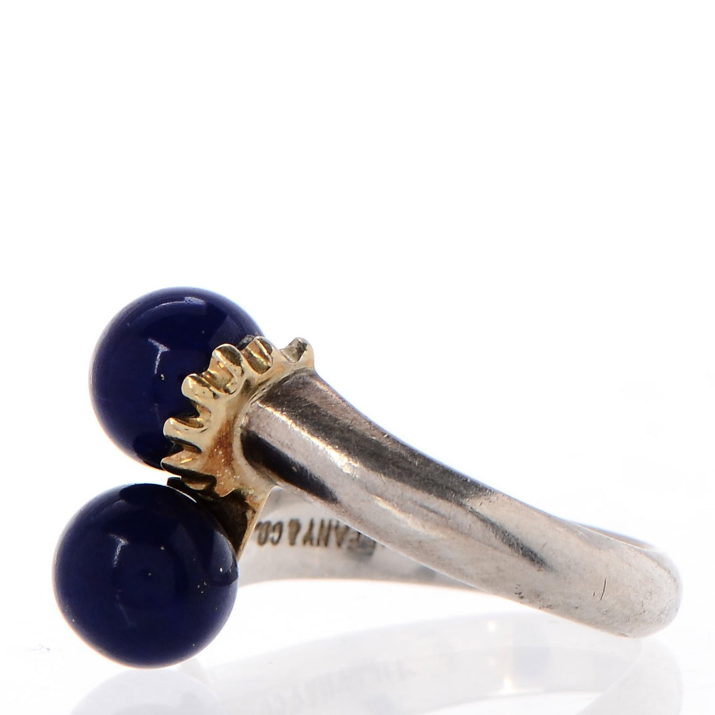 Sterling Silver 18K Yellow Gold Lapis Bypass Ring 50 5.25