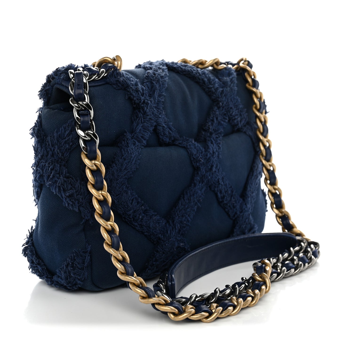 Cotton Canvas Quilted Medium Chanel 19 Flap Navy Blue