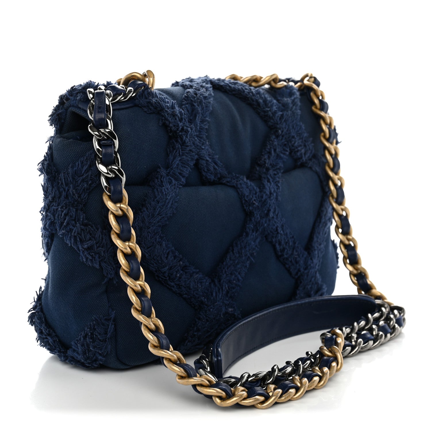 Chanel Cotton Canvas Quilted Medium Chanel 19 Flap Navy Blue 3 of 11
