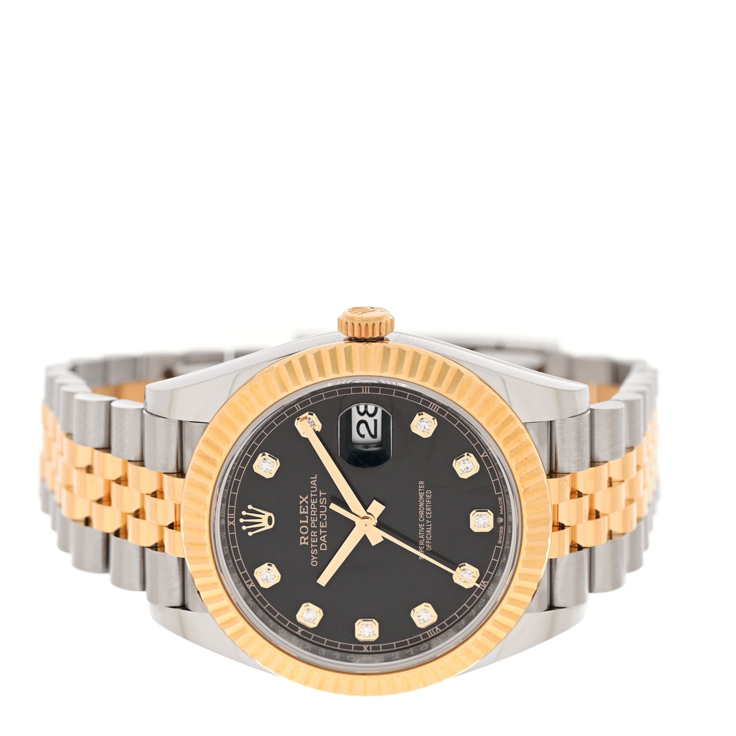 Rolex Stainless Steel 18K Yellow Gold Diamond 41mm Oyster Perpetual Datejust Watch Black 126333 2 of 5