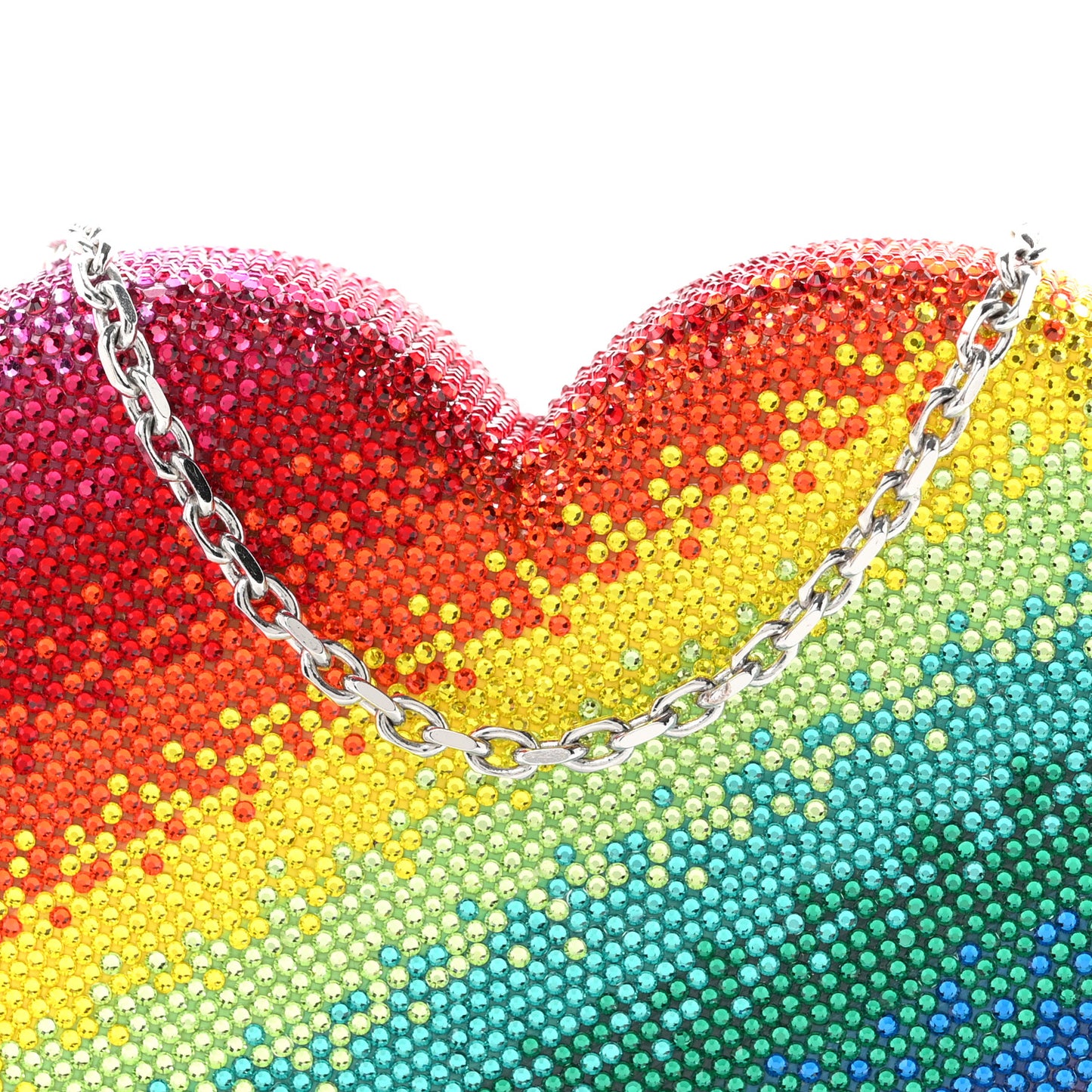 Crystal Rainbow Heart Minaudiere Clutch Silver Multicolor