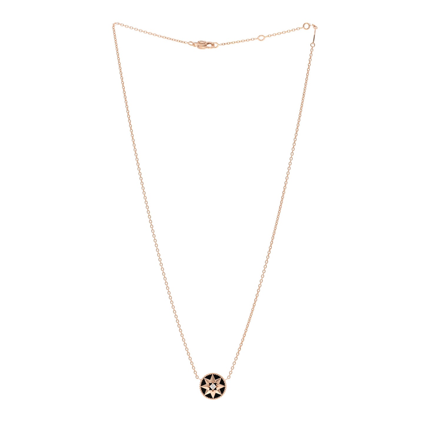 18K Rose Gold Diamond Black Onyx Rose Des Vents Necklace