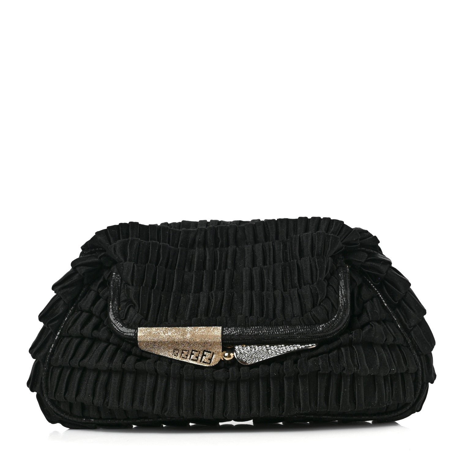 Fendi Satin Quilted Ruffle Borderline Clutch Black 1 of 6
