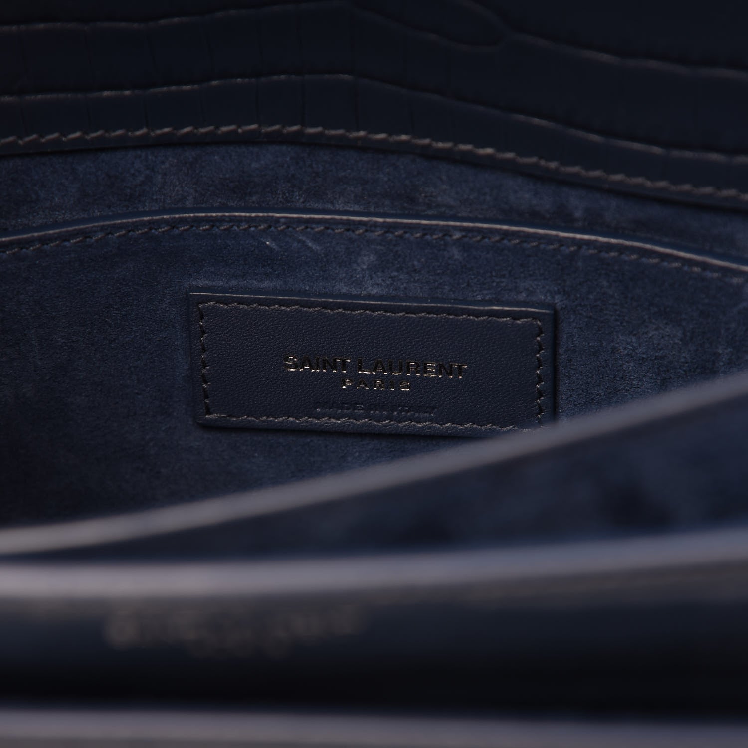 Saint Laurent Calfskin Crocodile Embossed Medium Monogram Sunset Denim 8 of 9