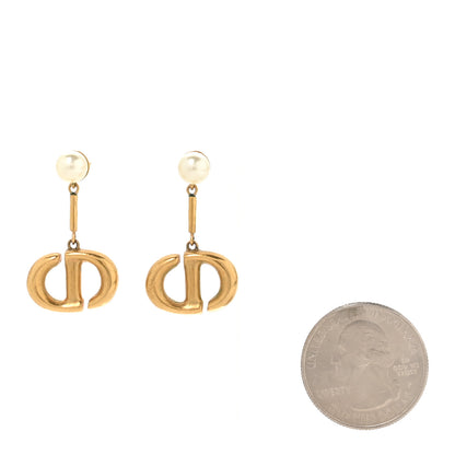 Christian Dior Pearl Logo Drop Earrings Gold 2 of 5