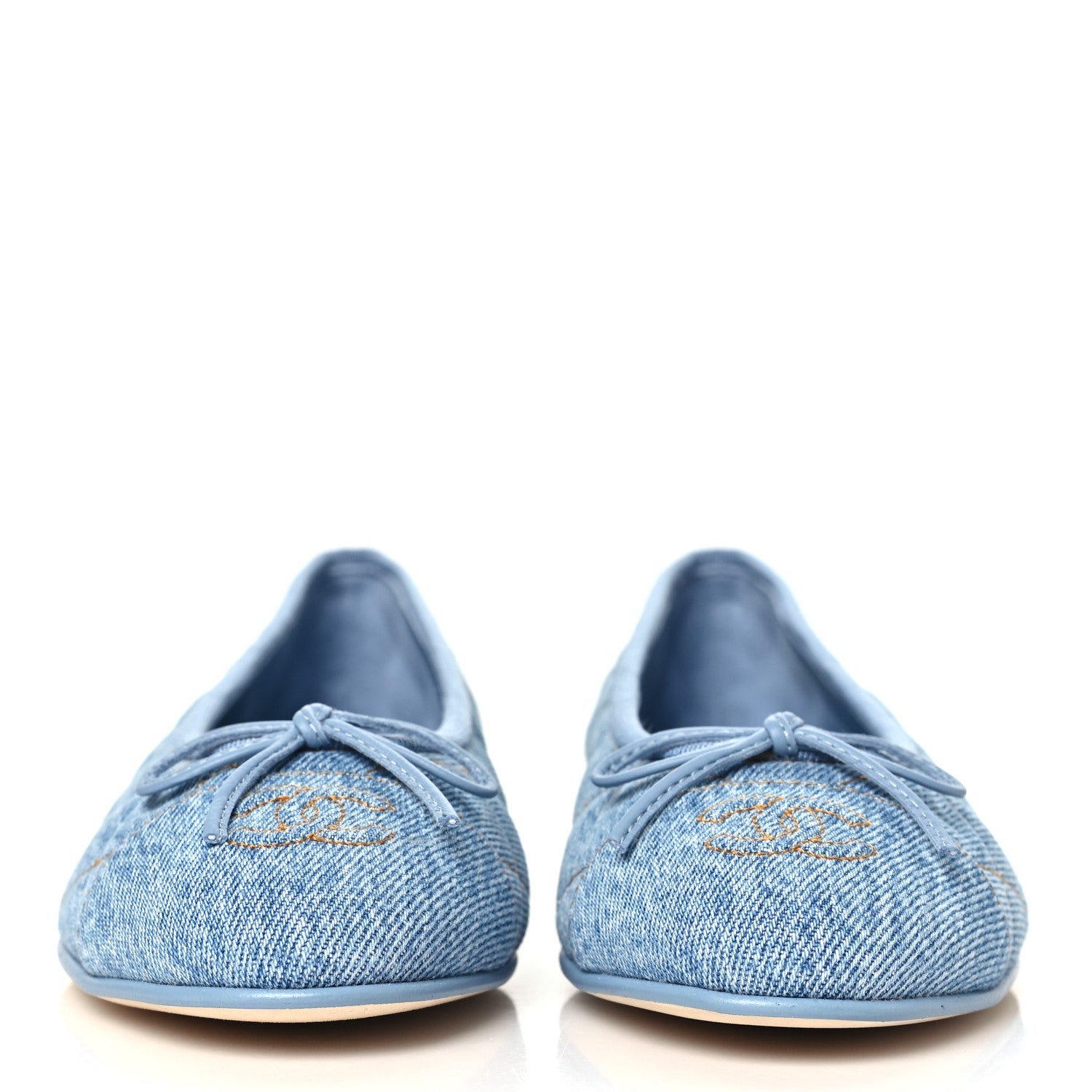 Chanel Washed Denim Quilted Cap Toe CC Ballerina Flats 37 Blue 3 of 10