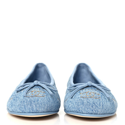 Chanel Washed Denim Quilted Cap Toe CC Ballerina Flats 37 Blue 3 of 10