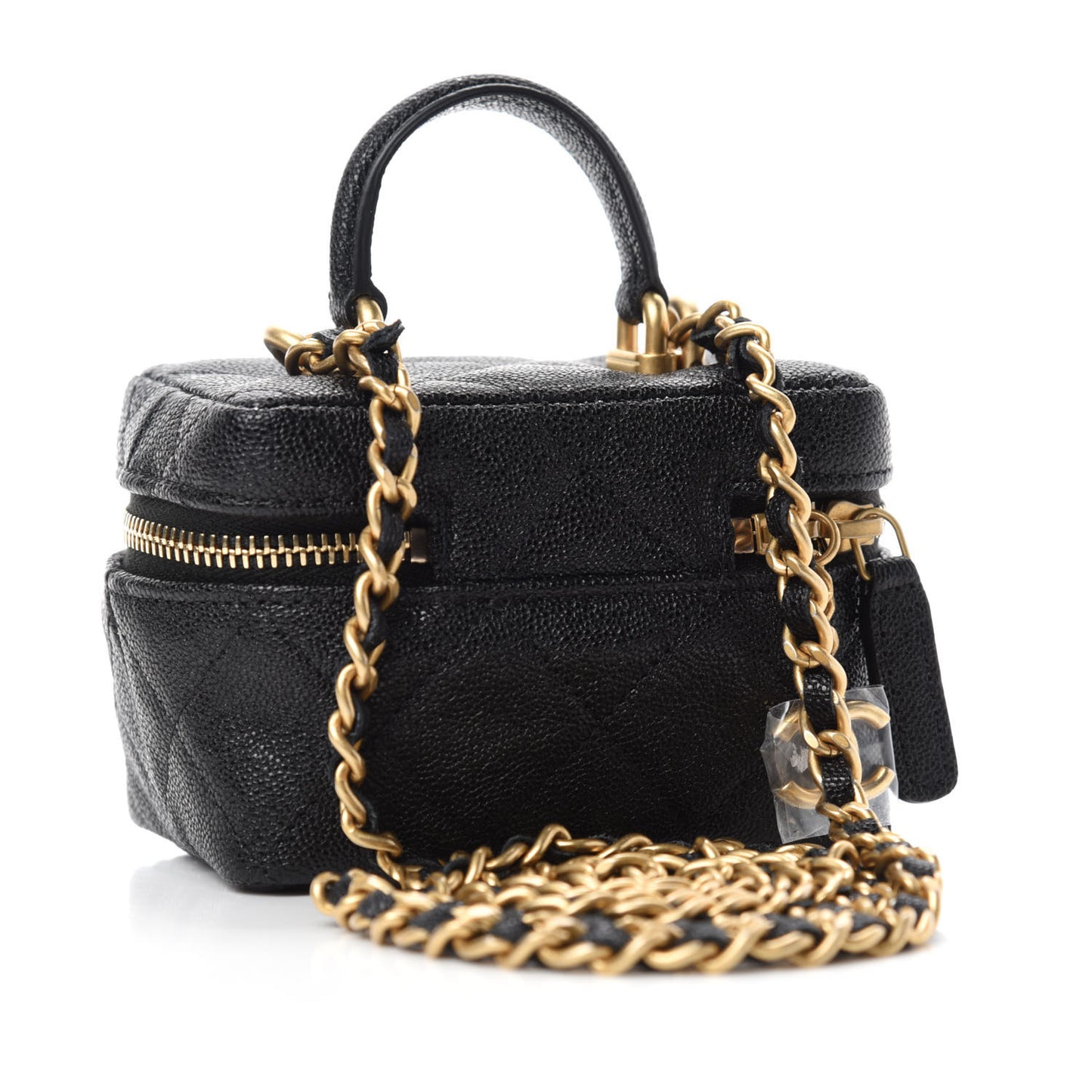 Caviar Quilted Mini Top Handle Vanity With Chain Black
