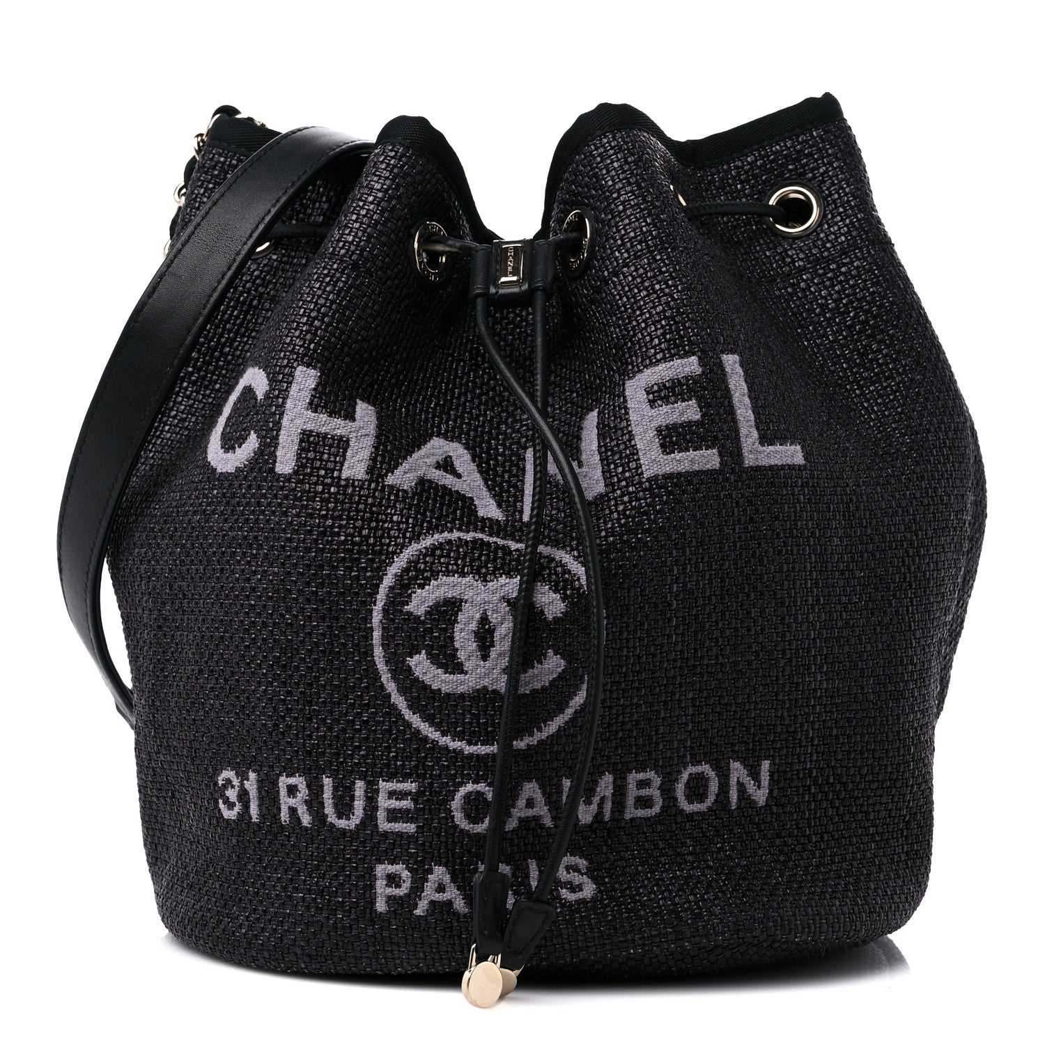 Chanel Mixed Fibers Deauville Drawstring Bag Black 1 of 11