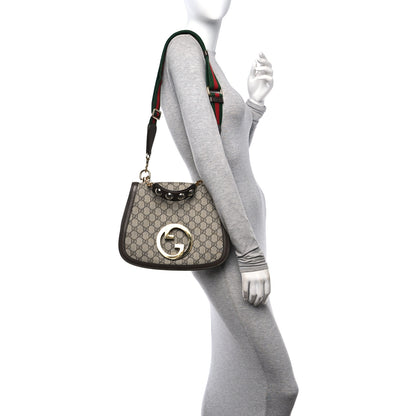 Gucci GG Supreme Monogram Textured Dollar Calfskin Web Medium Blondie Top Handle Shoulder Flap Bag Beige Ebony New Acero 2 of 17