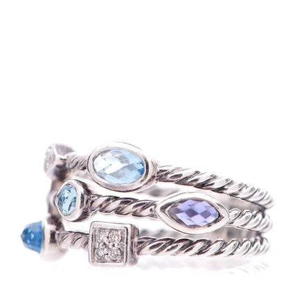 David Yurman Sterling Silver Diamond Iolite Topaz Confetti 3 Row Ring 52 6 3 of 5