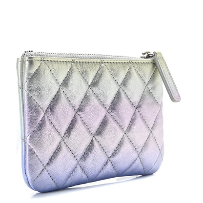 Chanel Gradient Metallic Calfskin Quilted Small Cosmetic Pouch Silver Blue Yellow Purple 3 of 10