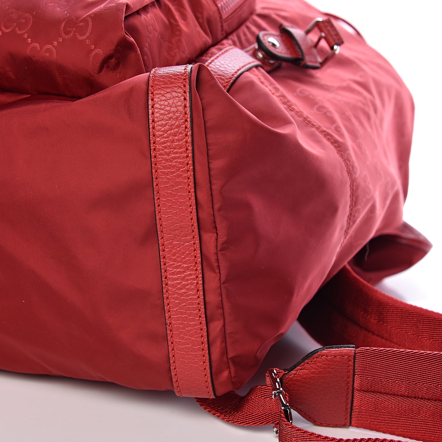 Gucci Nylon Monogram Dollar Calfskin Medium Light Double Buckle Backpack Vibrant Red 6 of 10