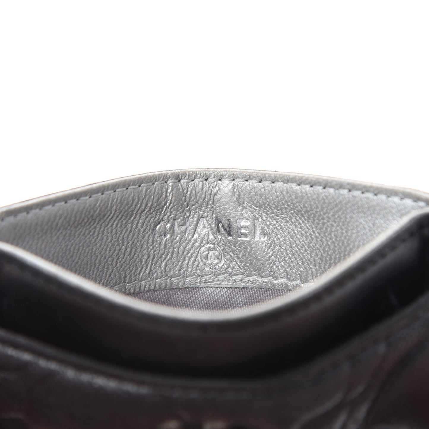 Lambskin Camellia Embossed Card Holder Black