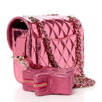 Chanel Mirror Calfskin Metallic Lambskin Quilted Hollywood Boulevard Mini Flap With Star Coin Purse Pink 3 of 12