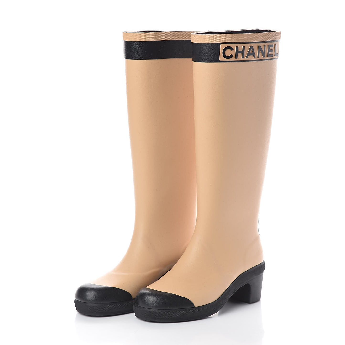 Rubber Logo Rain Boots 35 Beige